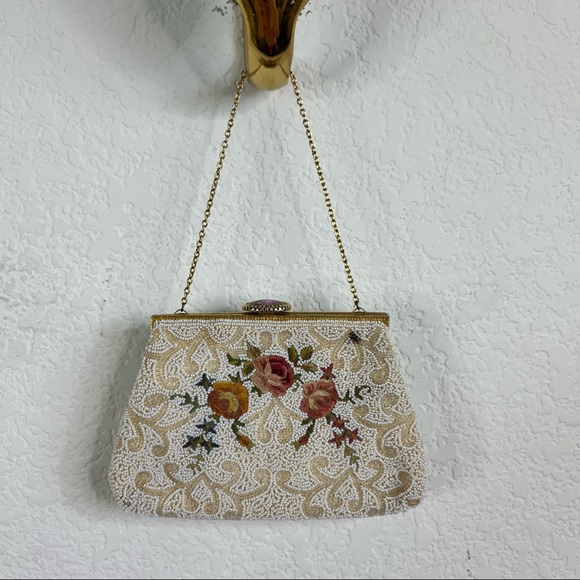 Vintage Handbags - French VTG Beaded Victorian Filigree Clutch Bag